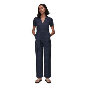 Whistles Zoe Broderie Eyelet Lace Jumpsuit Navy Blue Knit Short Sleeve 2